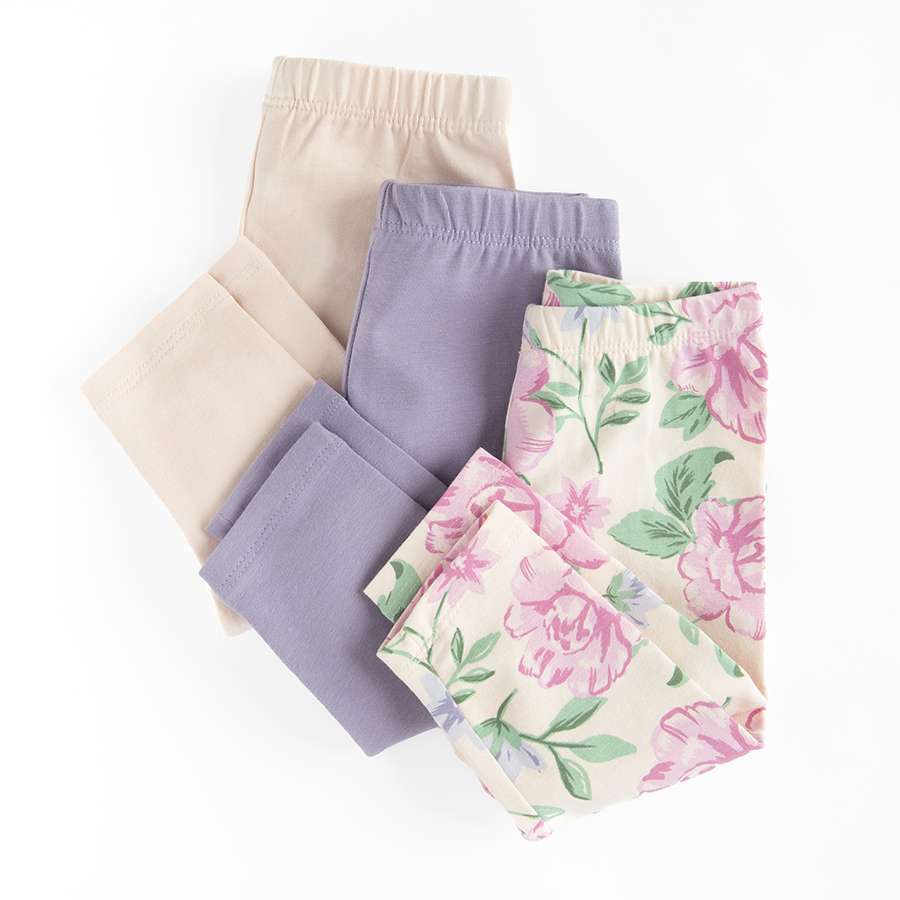 Floral, pink and purple leggings- 3 pack