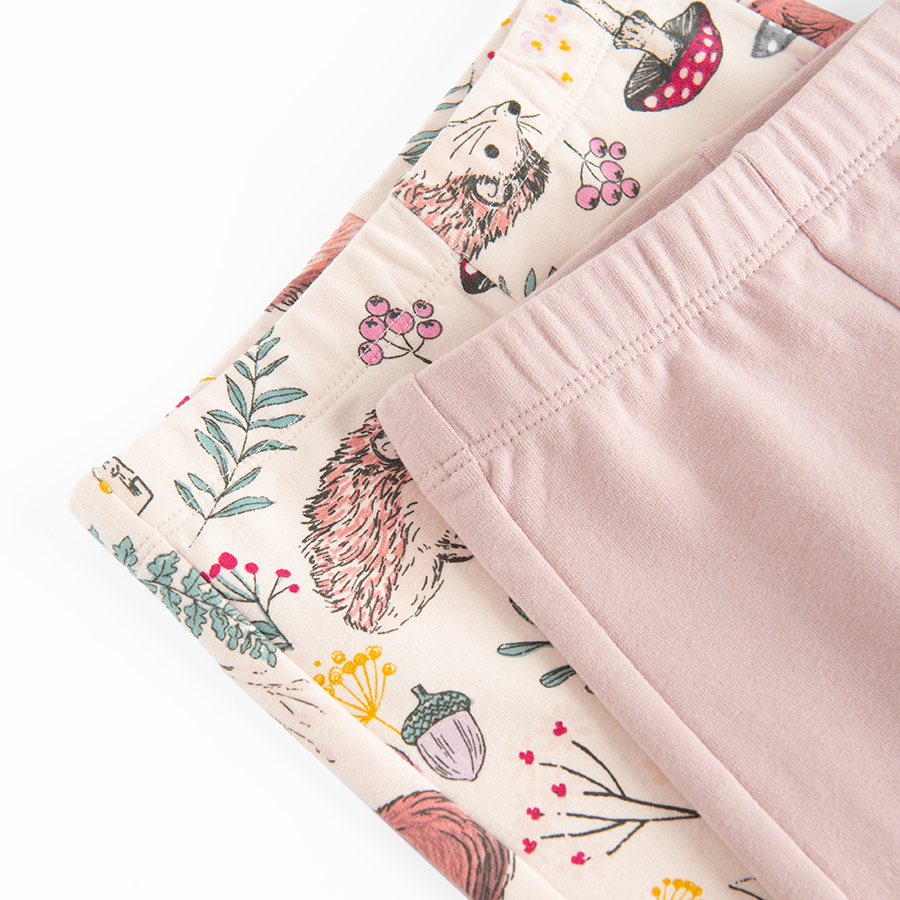 Pink with forest animals and violet with fox print jogging pants- 2 pack