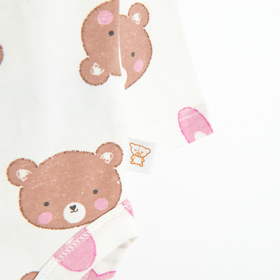 Warm pink and ecru with bears print long sleeve bodysuits - 2 pack