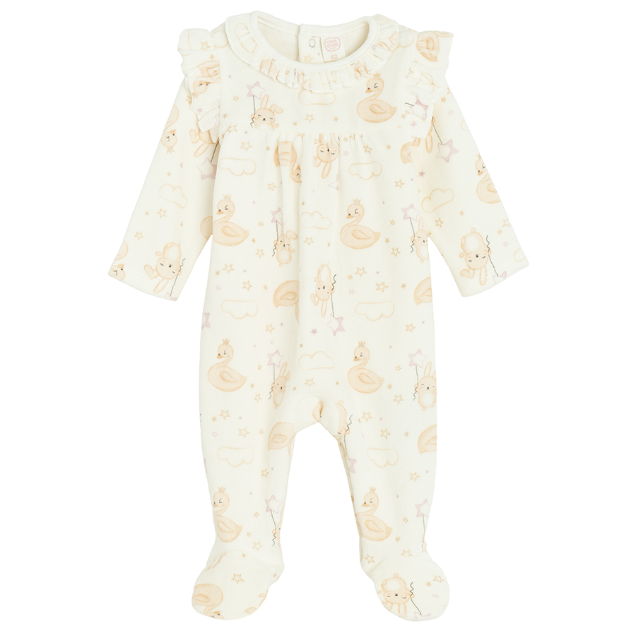 Ecru footed overall with small animals print