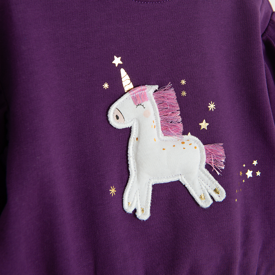 Purple sweatshirt with unicorn print