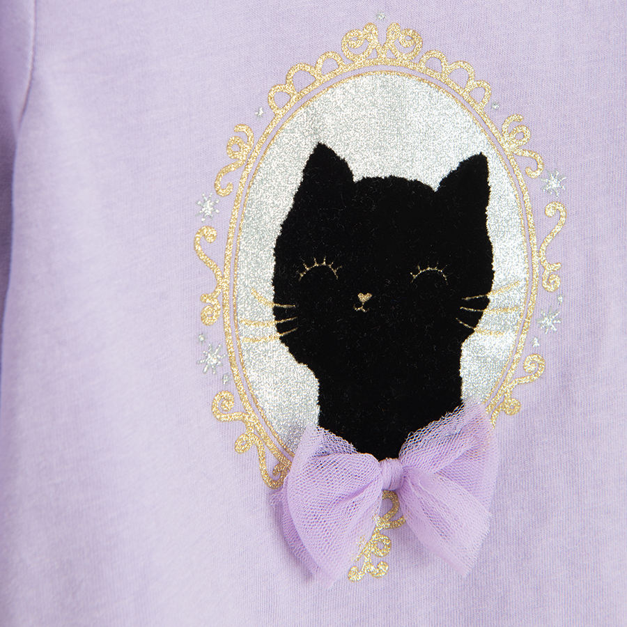 Violet blouse with Halloween black cat print