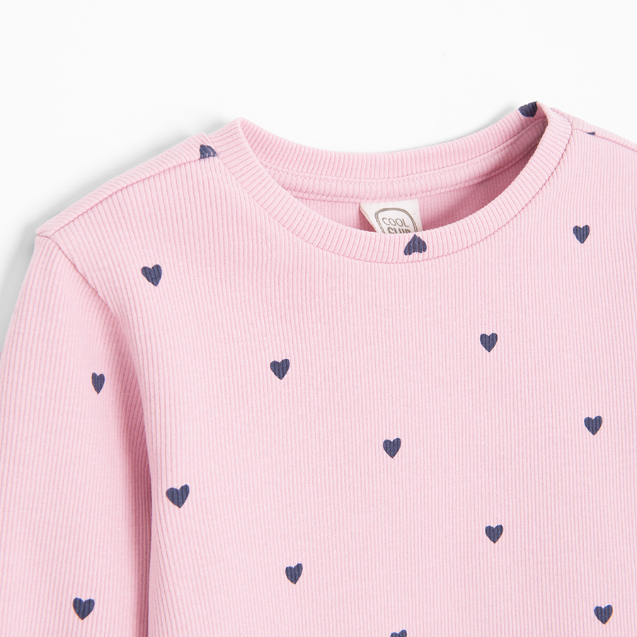 Purple long sleeve blouse with hearts print