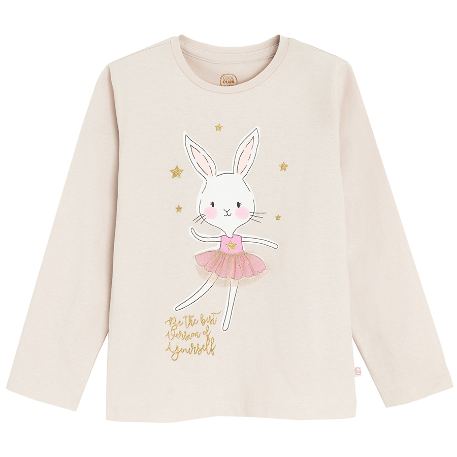 White long sleeve blouse with mouse as ballerina print