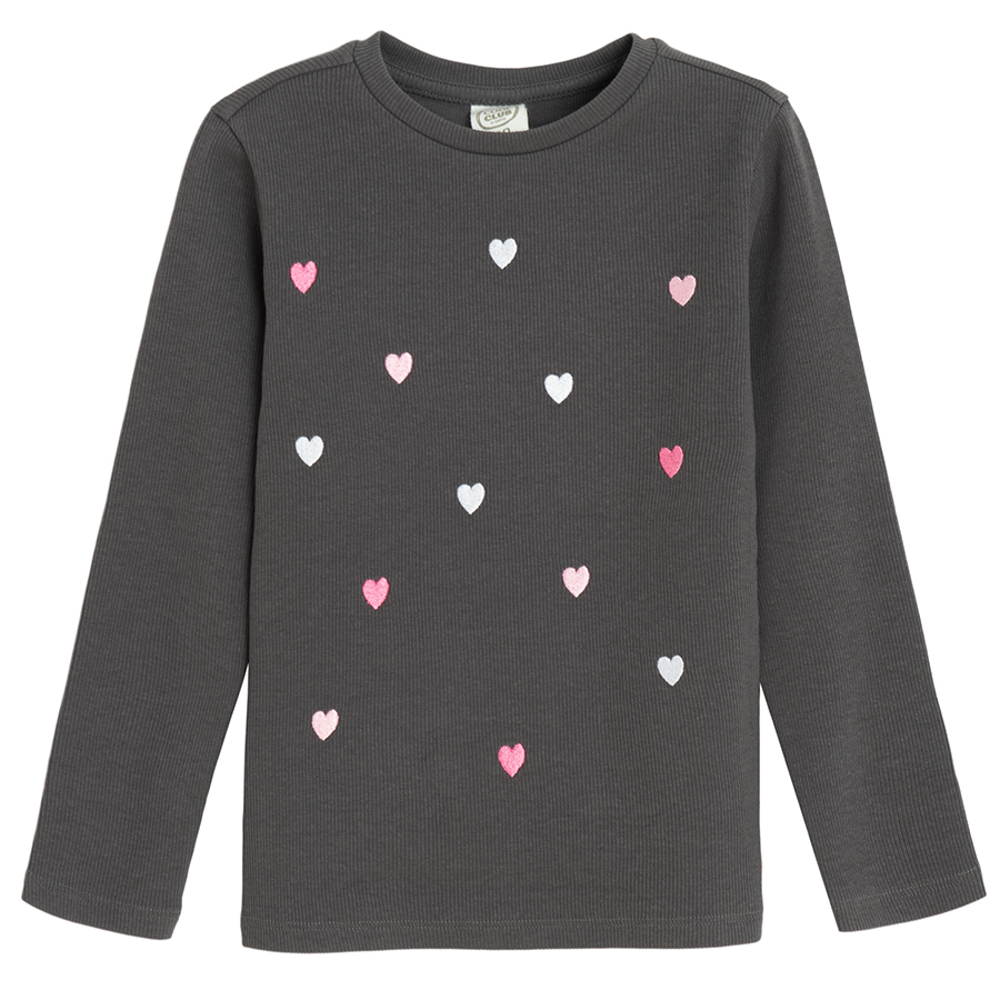 Black long sleeve blouse with hearts print