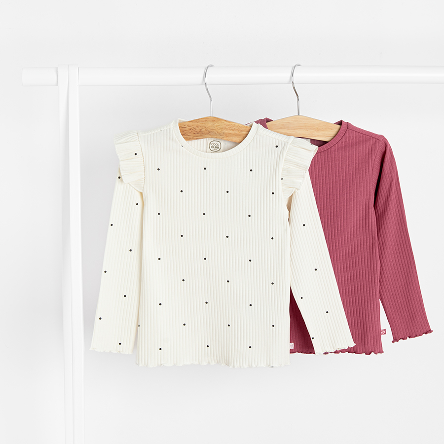 Burugunly and white polka dot long sleeve blouses - 2 pack