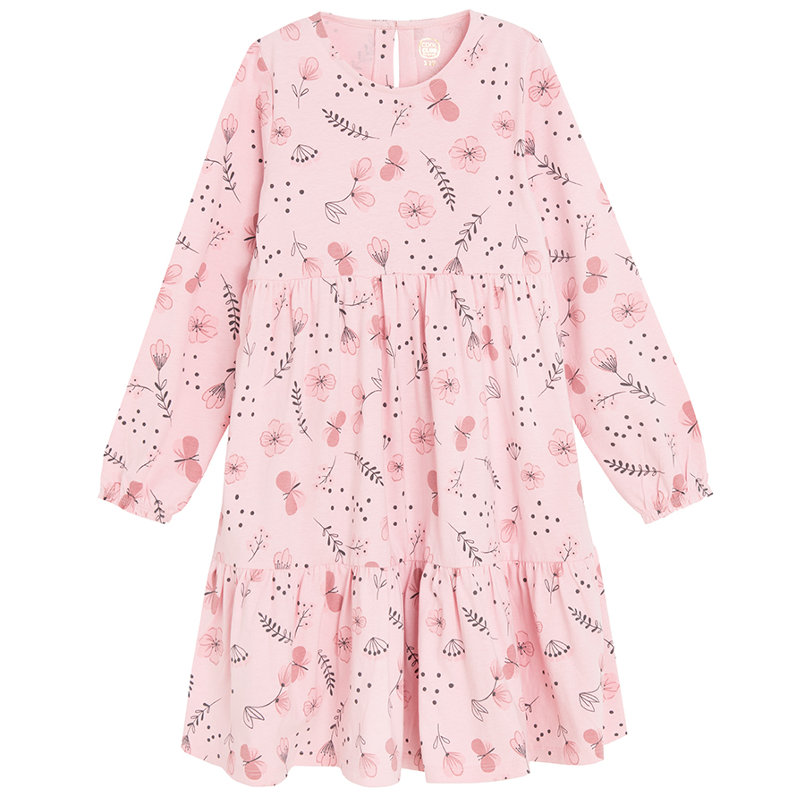 Pink with flowers long sleeve dress