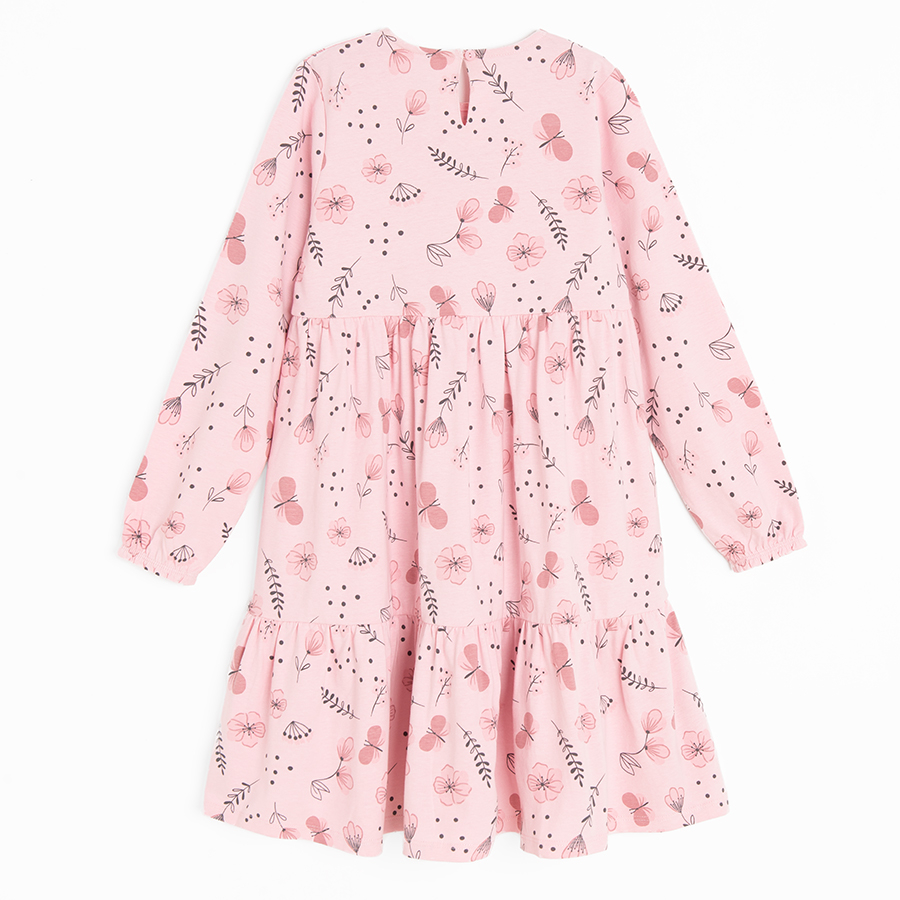 Pink with flowers long sleeve dress