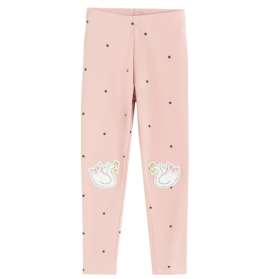 Pink polka dor leggings with swans print