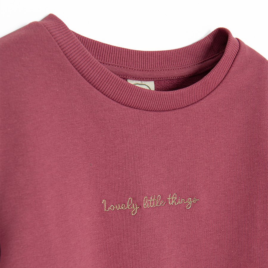 Burgundy sweatshirt with tulle sleeves and Lovely little things print