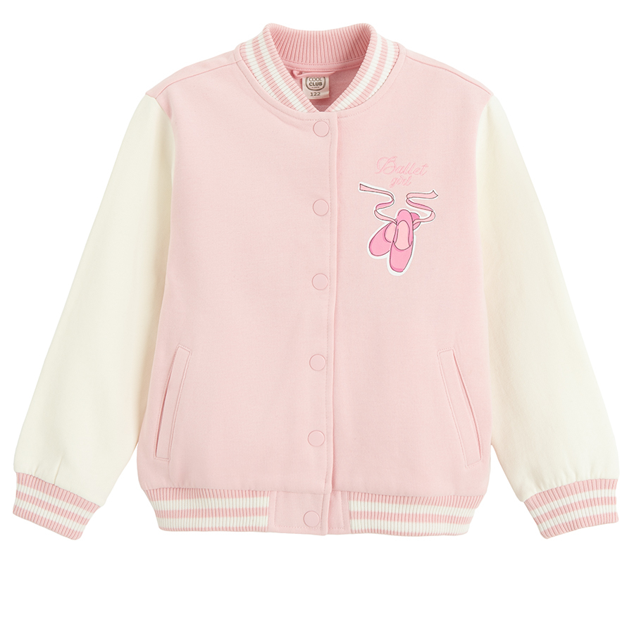 Pink with white sleeves sweatshirt with ballet shoes print