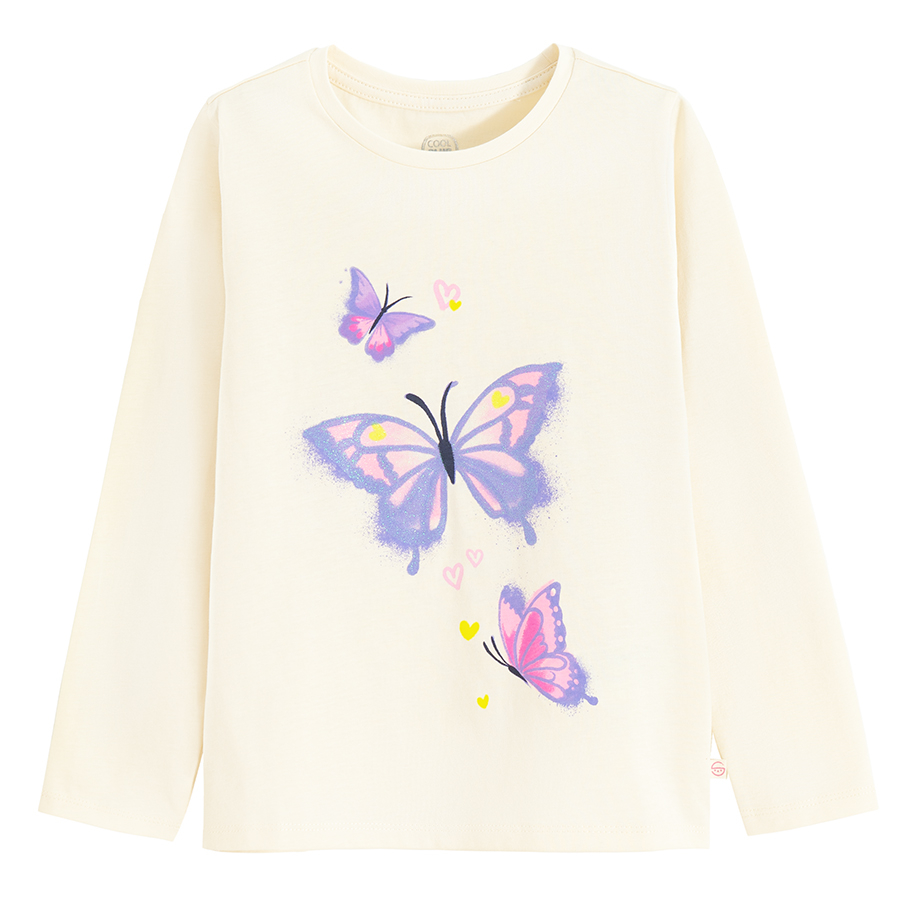 White long sleeve blouse with butterflies print