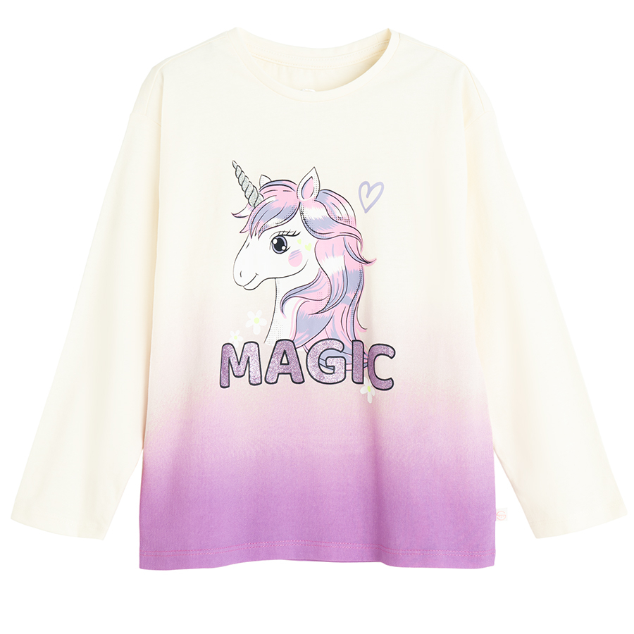 White long sleeve blouse with unicorn print