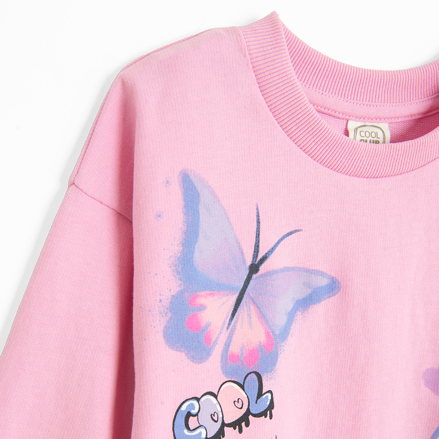 Pink sweatshirt with butterflies print