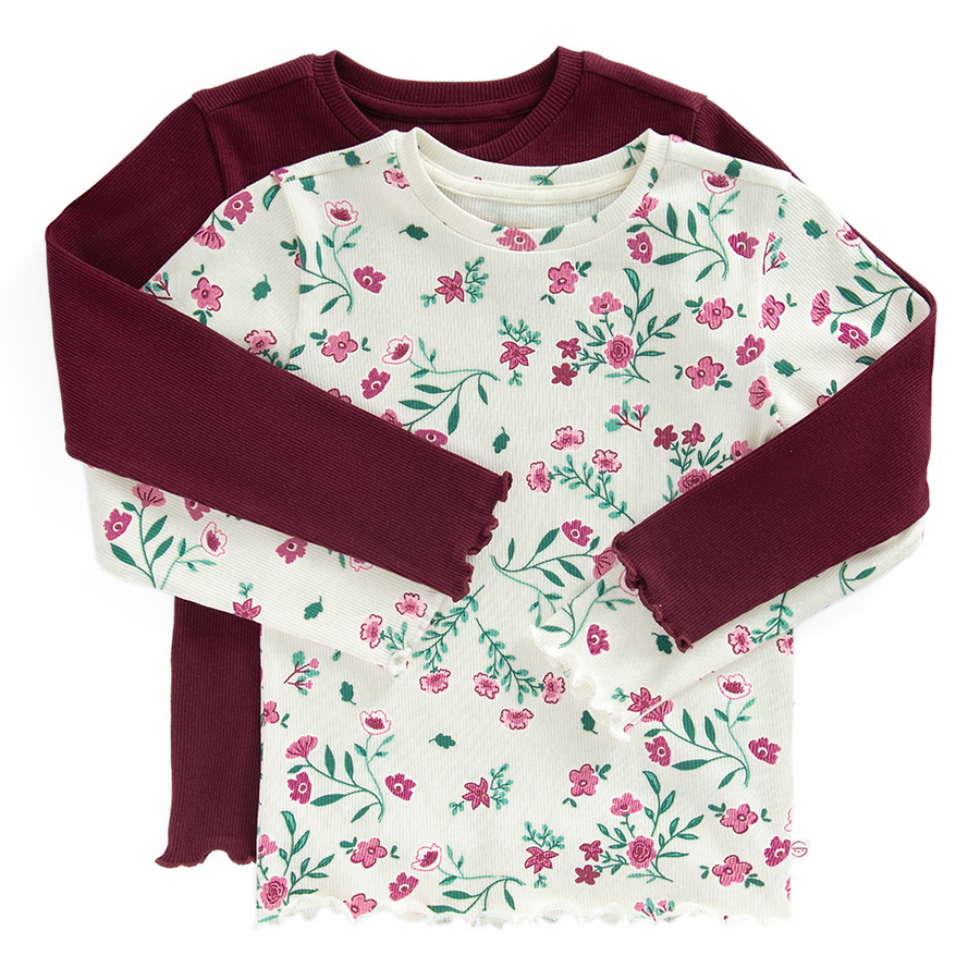 Burgundy and white floral blouses- 2 pack