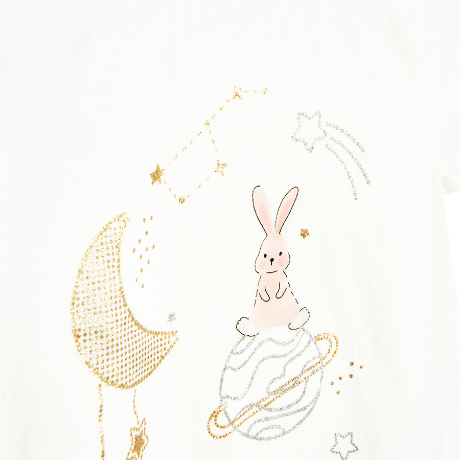 Ecru T-shirt with bunny on stars print