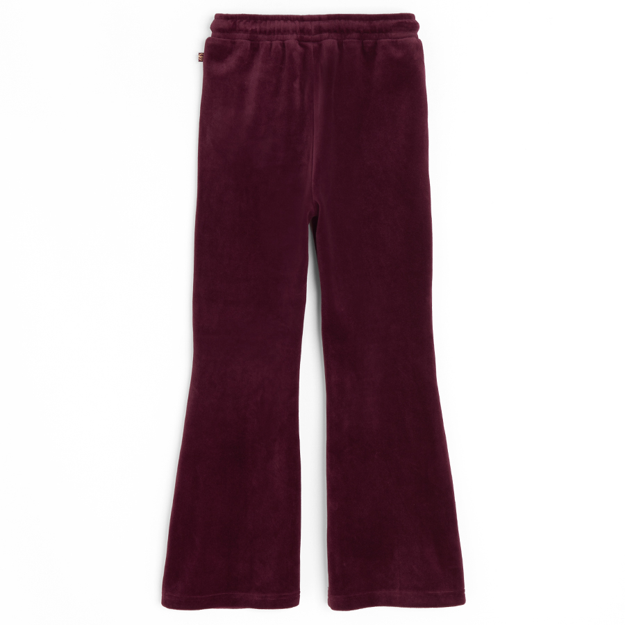 Burgundy jogging pants with kitten on knees