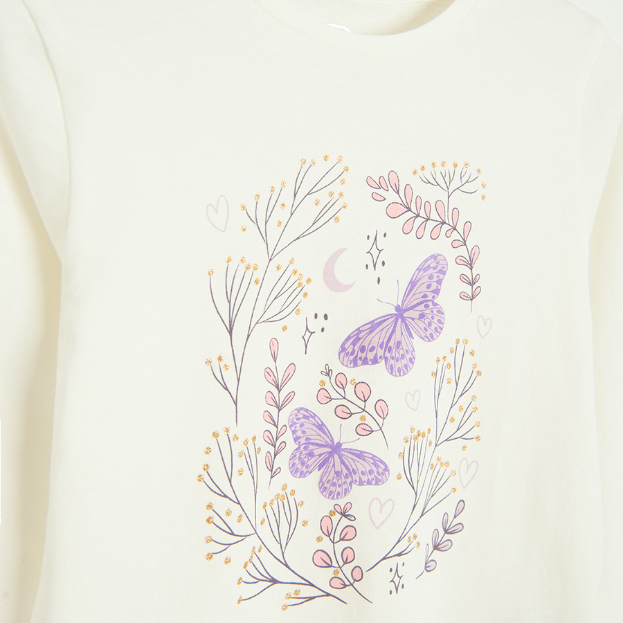 Ecru blouse with flowers and butterflies print