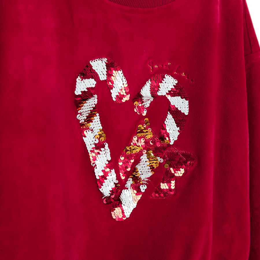 Red sweatshirt with heart candycake print