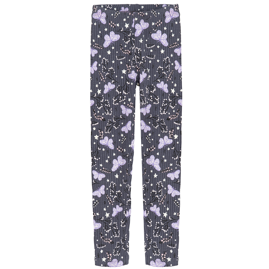 Black and grey with butterflies print leggings- 2 pack