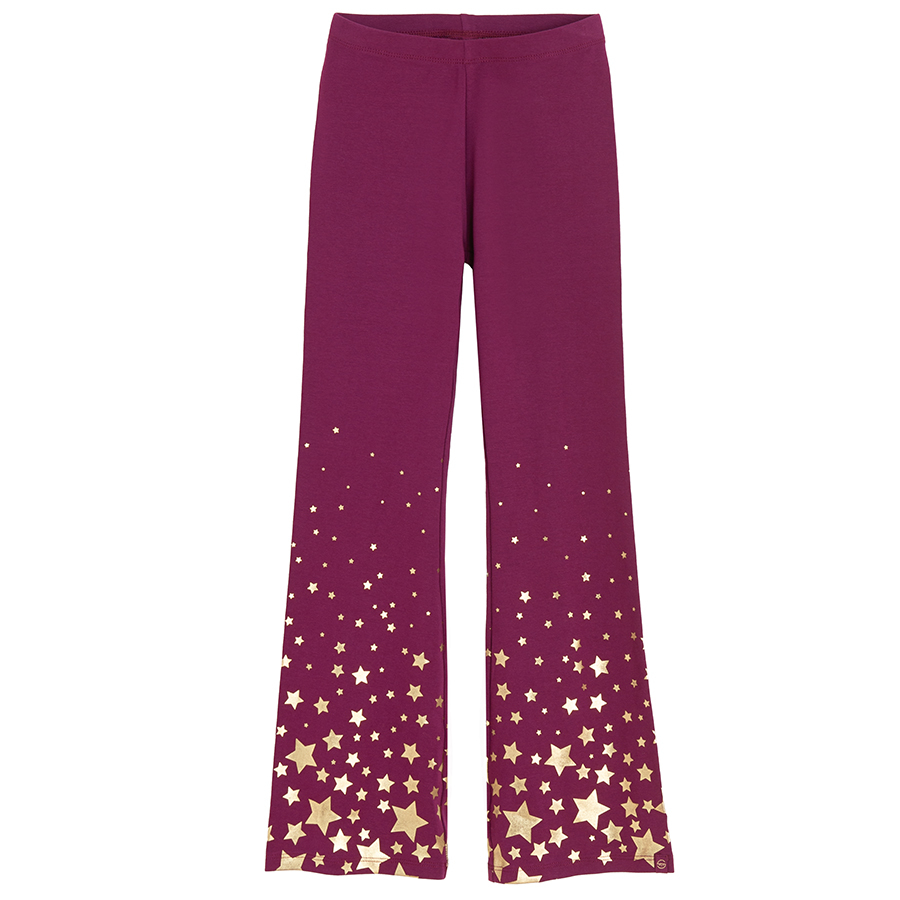 Purple wide leg leggings with stars print