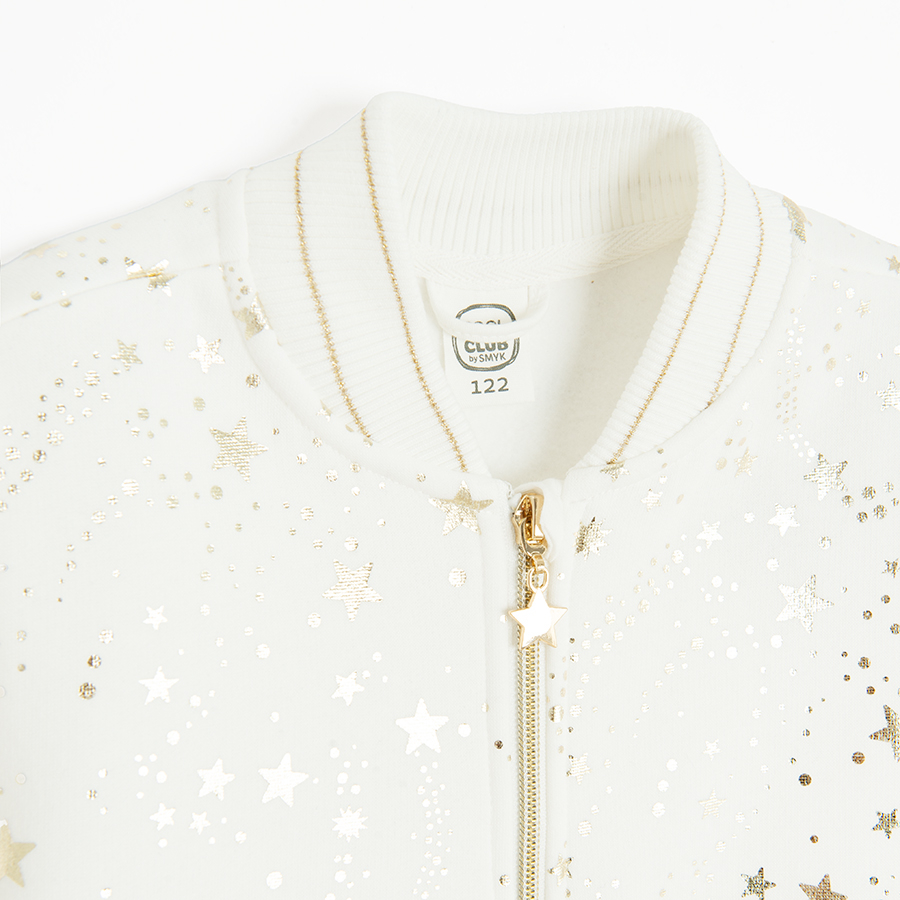 White zip through sweatshirt with stars pattern