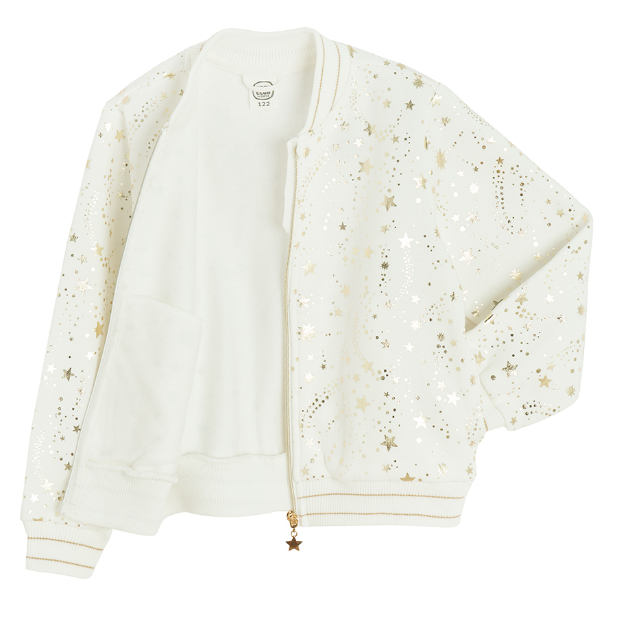 White zip through sweatshirt with stars pattern