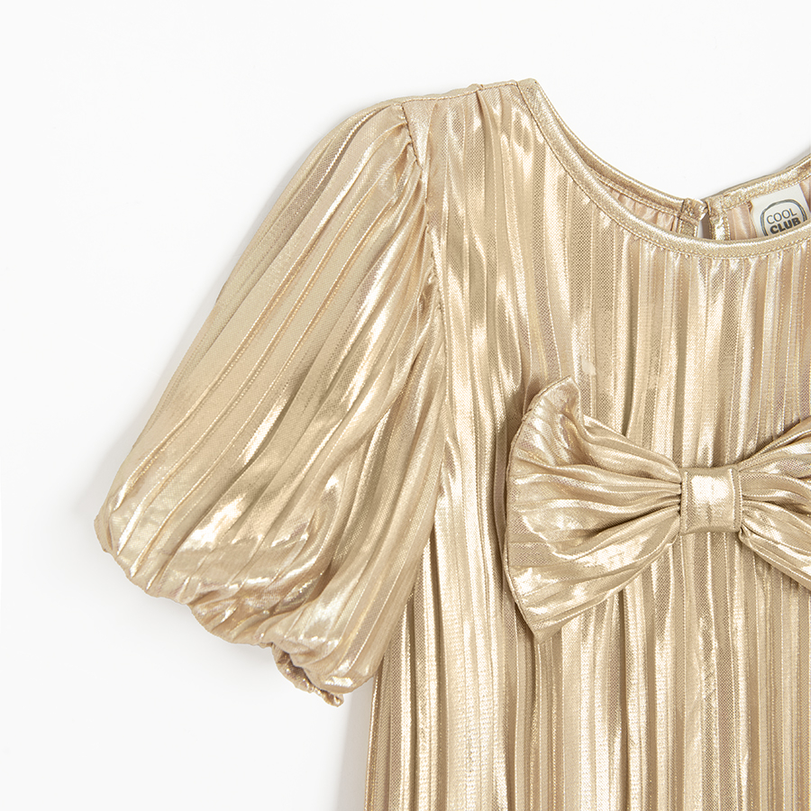 Gold short sleeve dress with bow