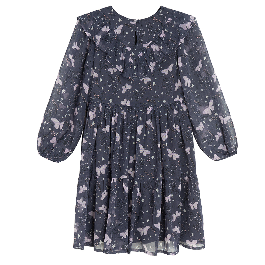 Black long sleeve dress with violet butterflies