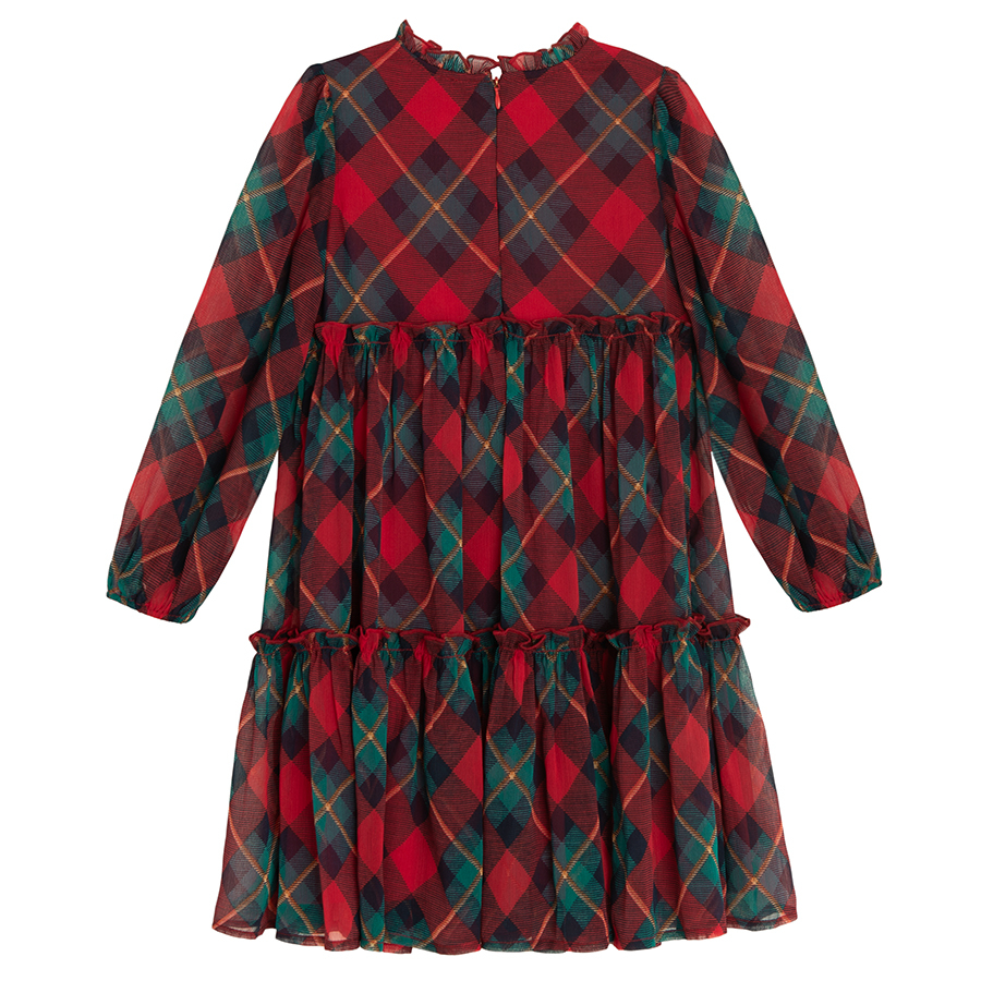 Checked red and green long sleeve dress