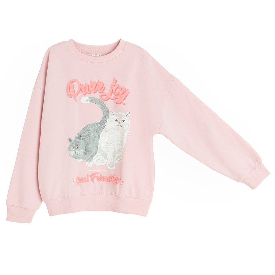 Purple sweatshirt with two cats and Pure Joy print