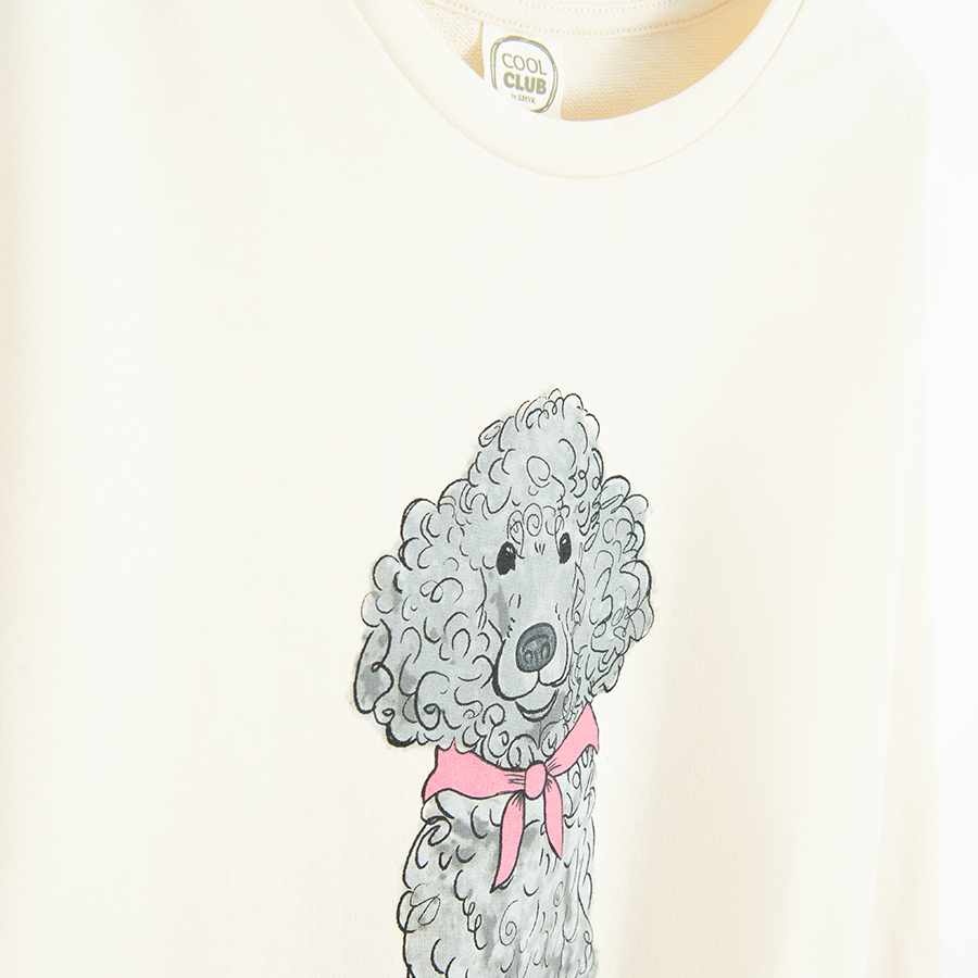 Ecru blouse with puppy and FUN VIBES print