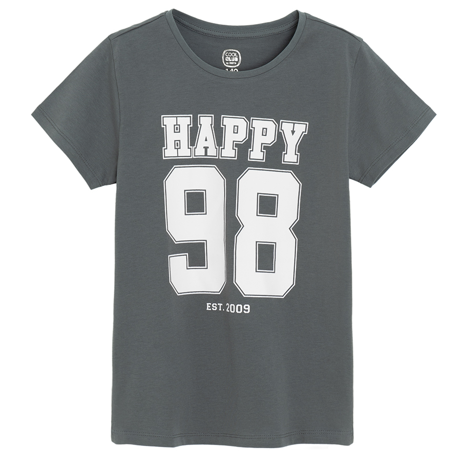 Grey T-shirt with HAPPY 98 print