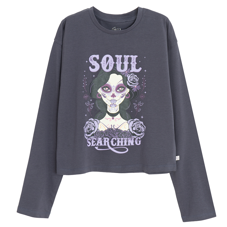 Grey blouse with Halloween print