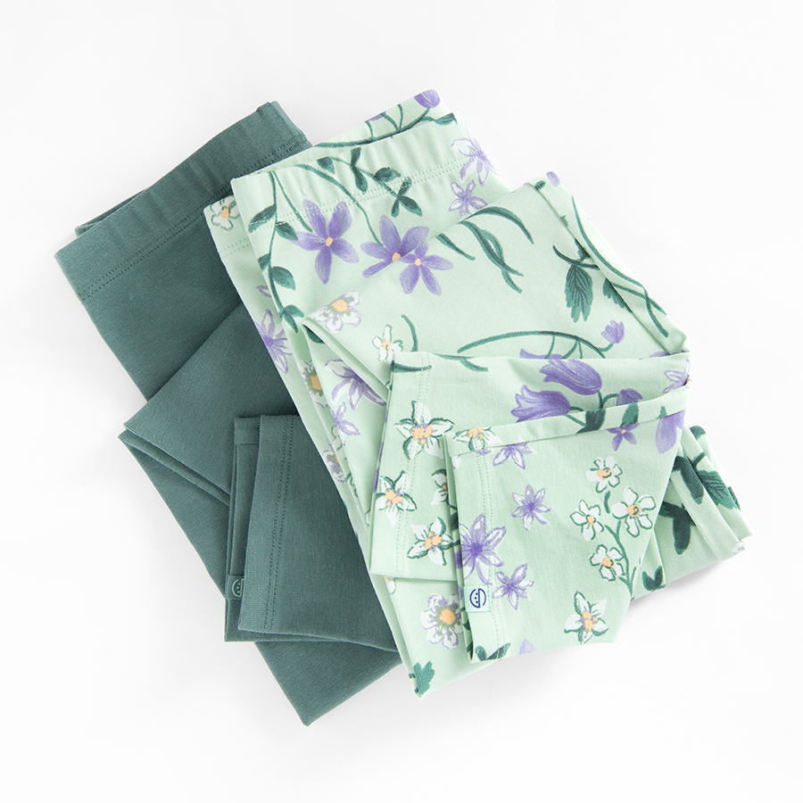 Gren and light green floral leggings- 2 pack