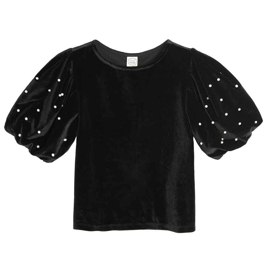 Black blouse with polka dot full short sleeves