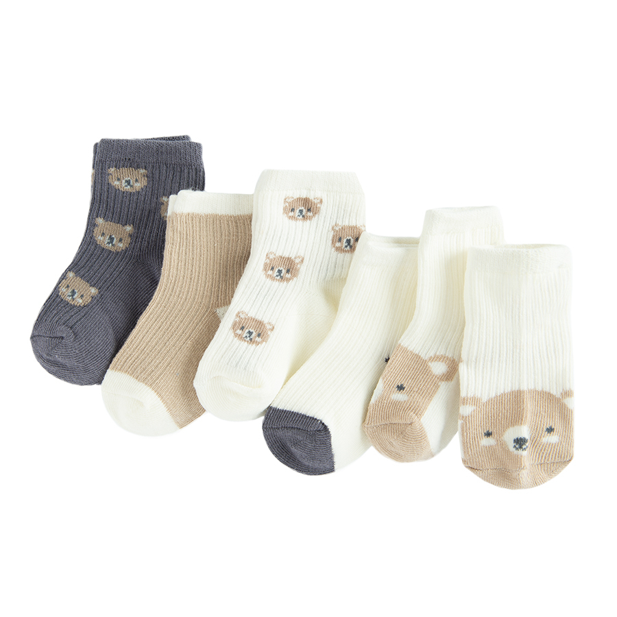 Brown and ecru socks with bears print- 5 pack