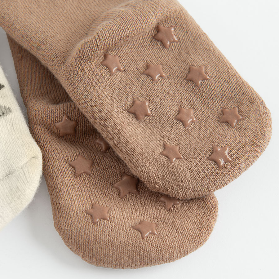 Beige and brown socks with raindeer print- 2 pack