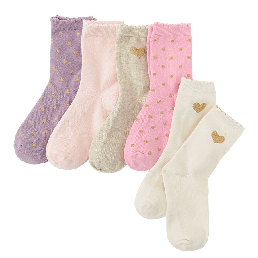 White, ecru, blue, pink socks- 5 pack