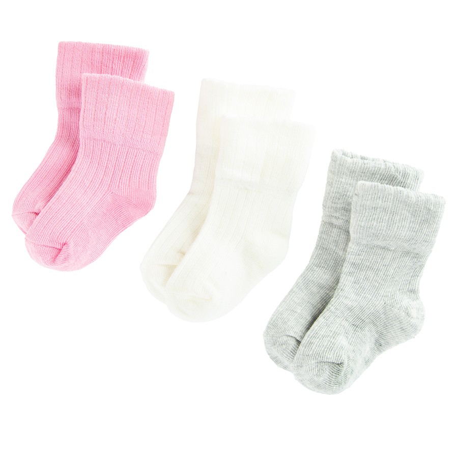 Pink, white, grey ribbed socks- 3 pack