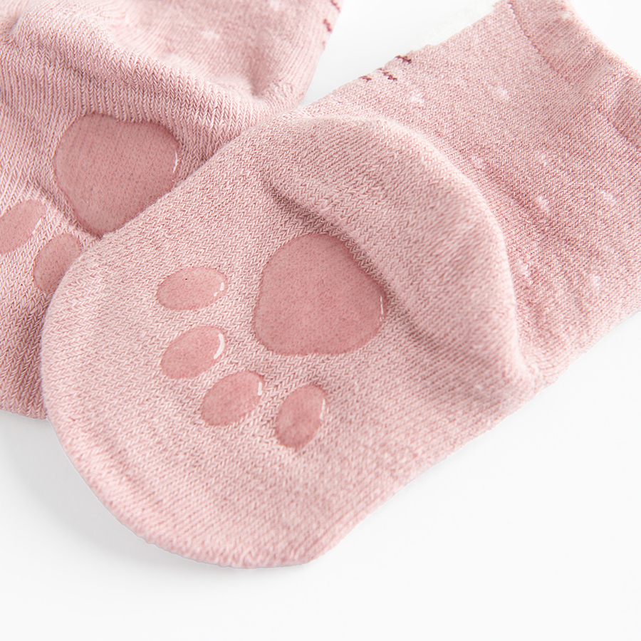 Pink terry socks with kitten shape and print