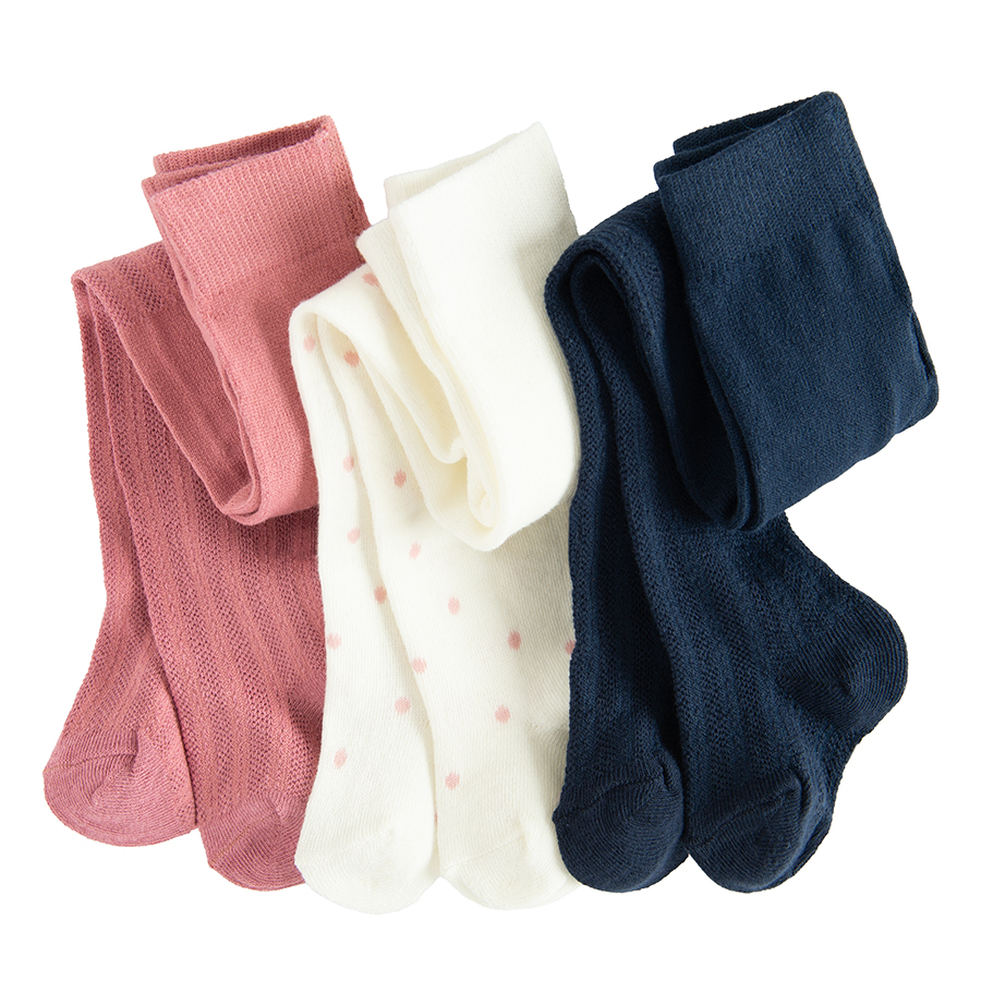 Pink, white and blue thich tights- 3 pack