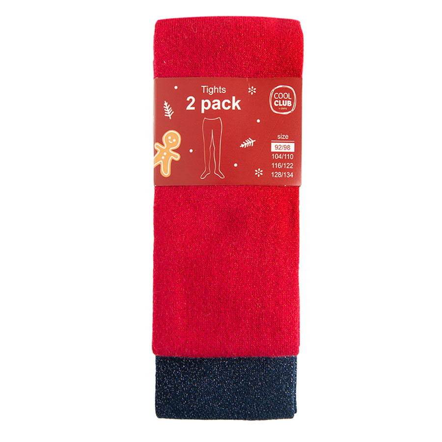 Blue and red sparkle thick tights- 2 pack