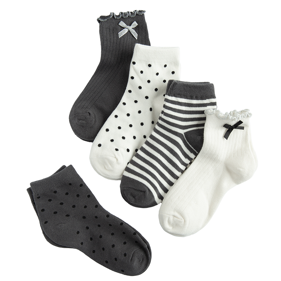 Beige, grey and black ankle socks with patterns- 5 pack