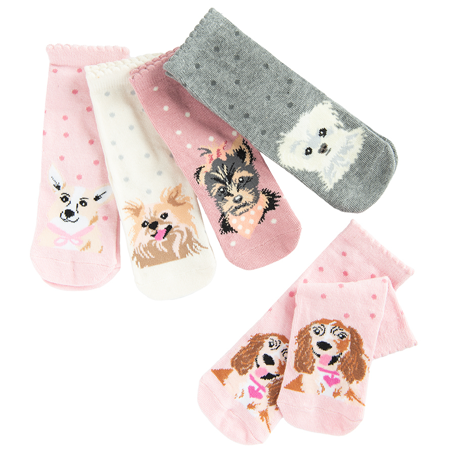 White, grey, pink socks with animals print- 3 pack