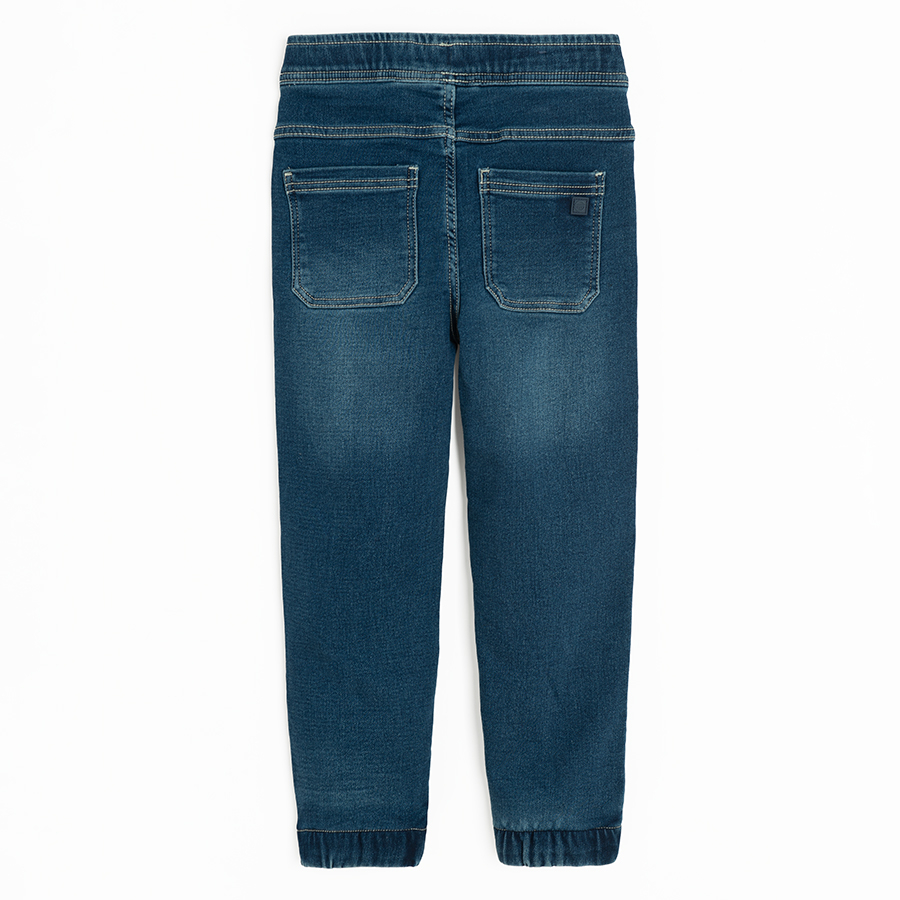 Blue denim pants with elastic waist