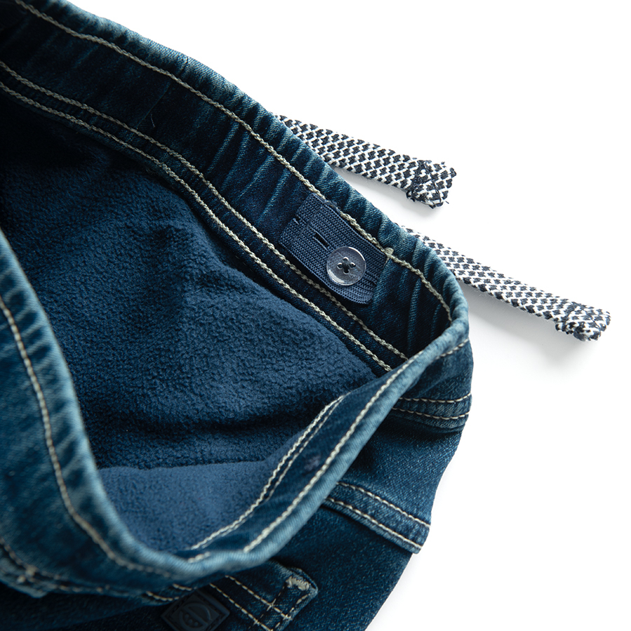 Blue denim pants with elastic waist