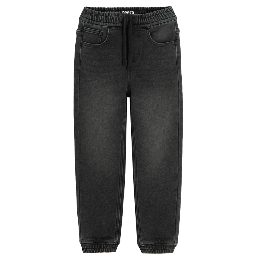 Washed black denim trousers