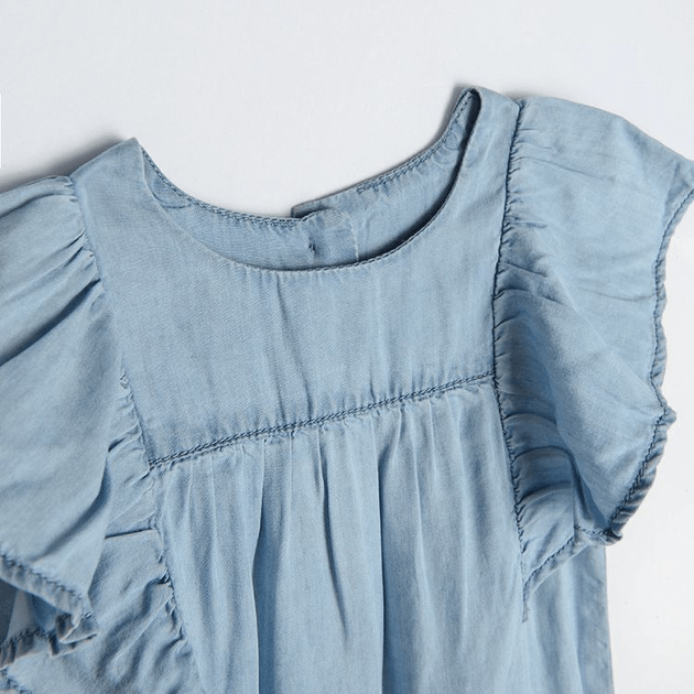 Denim dress with ruffle