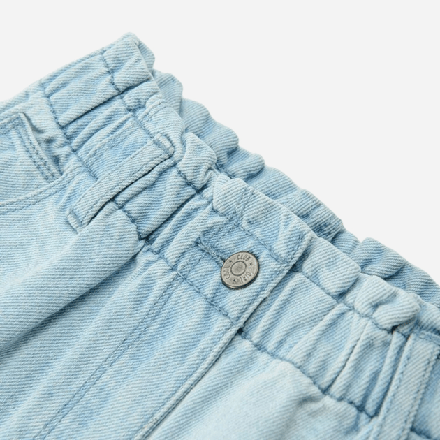 Denim shorts with elastic waist and button